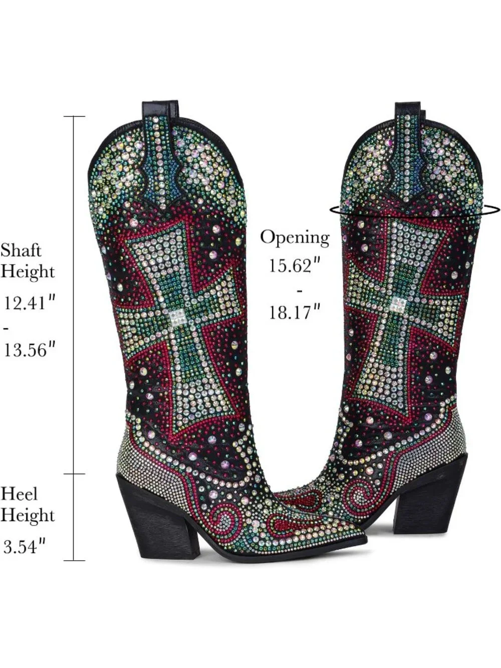 Women's Multi Blue Crystal Cross Embellished Pointed Toe Sparkly Cowgirl Boots